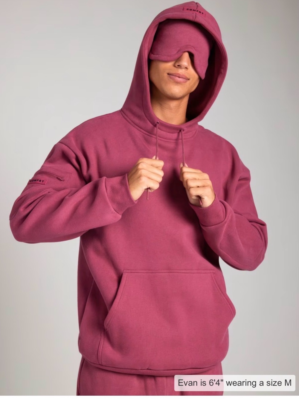 COMFRT ✈️Airplane Mode Travel Hoodie with Built-In Eye Mask Berry Pink - Picture 6 of 6